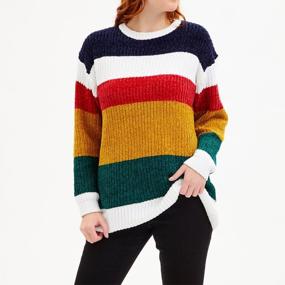 Evelyn Taylor Sweaters - NWT Evelyn Taylor | Mustard & Navy Stripe Chenille Sweater - 3X